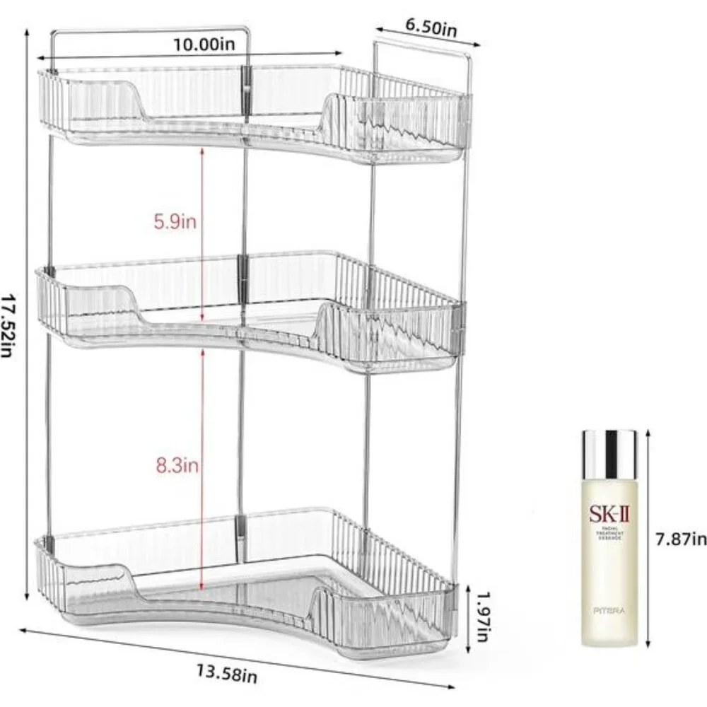 Corner Bathroom Countertop Organizer, 3 Tiers Vanity Trays for Counter, Makeup